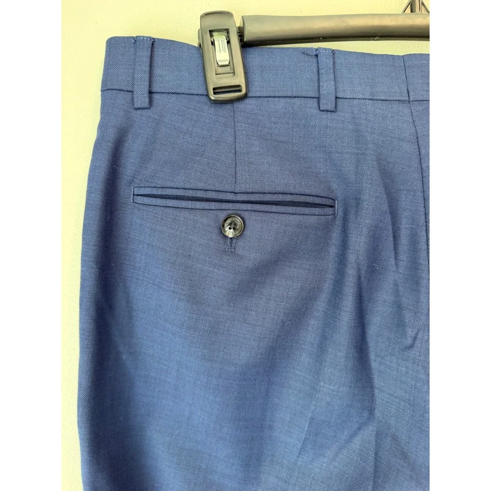 Tommy Hilfiger Mens Blue Wool Blend Flat Front Dress Pants 32R P32R